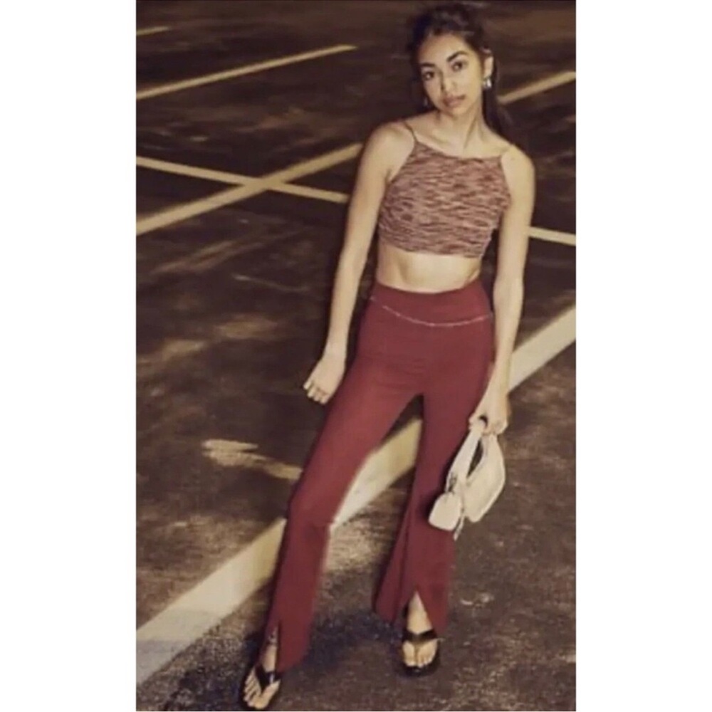 Free People Real Deal Slit Flare Stretch Pants Maroon Womens Large Boho - Picture 12 of 12